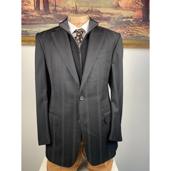 41L Gianni Versace Couture Black Striped Blazer Suit Jacket - Picture 9 of 13